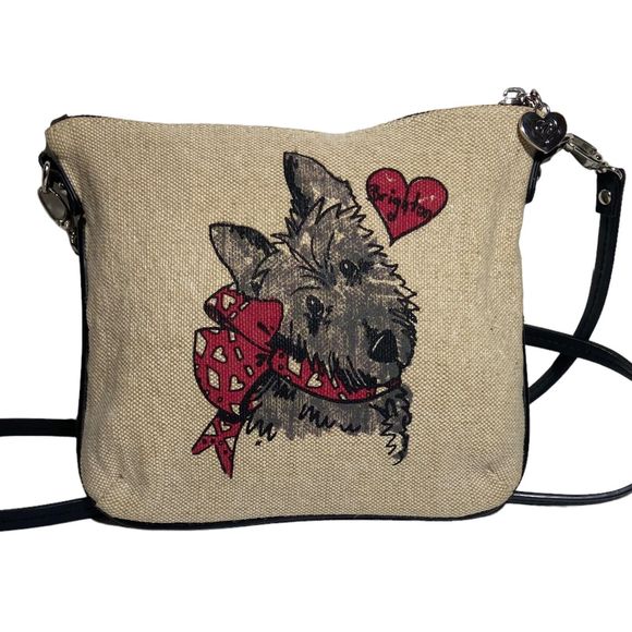 Brighton Beige Canvas Crossbody Bag Yorkie Scottie Purse Y2K Vintage Handbag - Picture 2 of 12